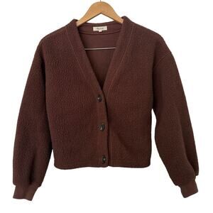 Madewell Brown Cropped Teddy Sherpa Cardigan Sweater Long Sleeve-Extra Small